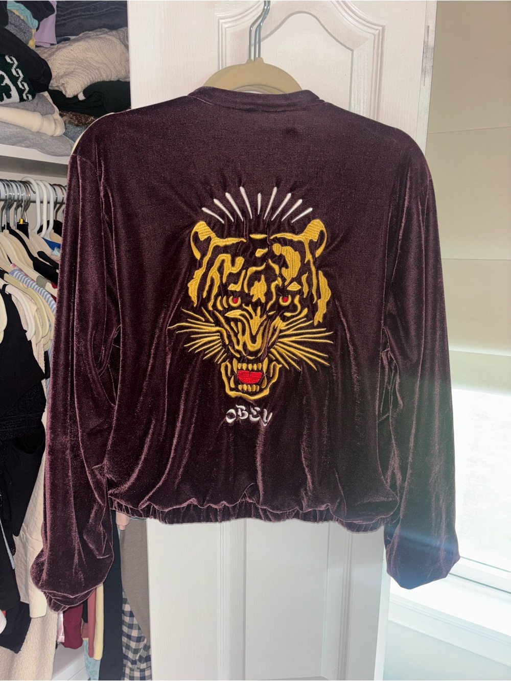 OBEY - Velvet Purple Embroidered Tiger Bomber Jacket
